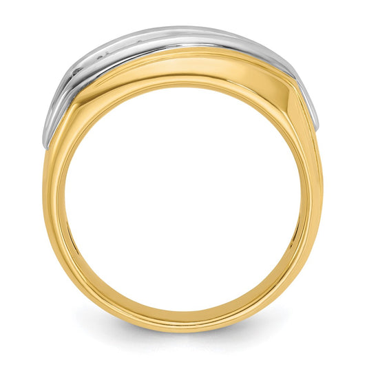 14k Two-tone Men's Polished and Grooved Graduated 7-Stone 1/2 Carat AA Quality Diamond Ring