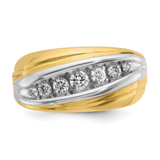 14k Two-tone Men's Polished and Grooved Graduated 7-Stone 1/2 Carat AA Quality Diamond Ring