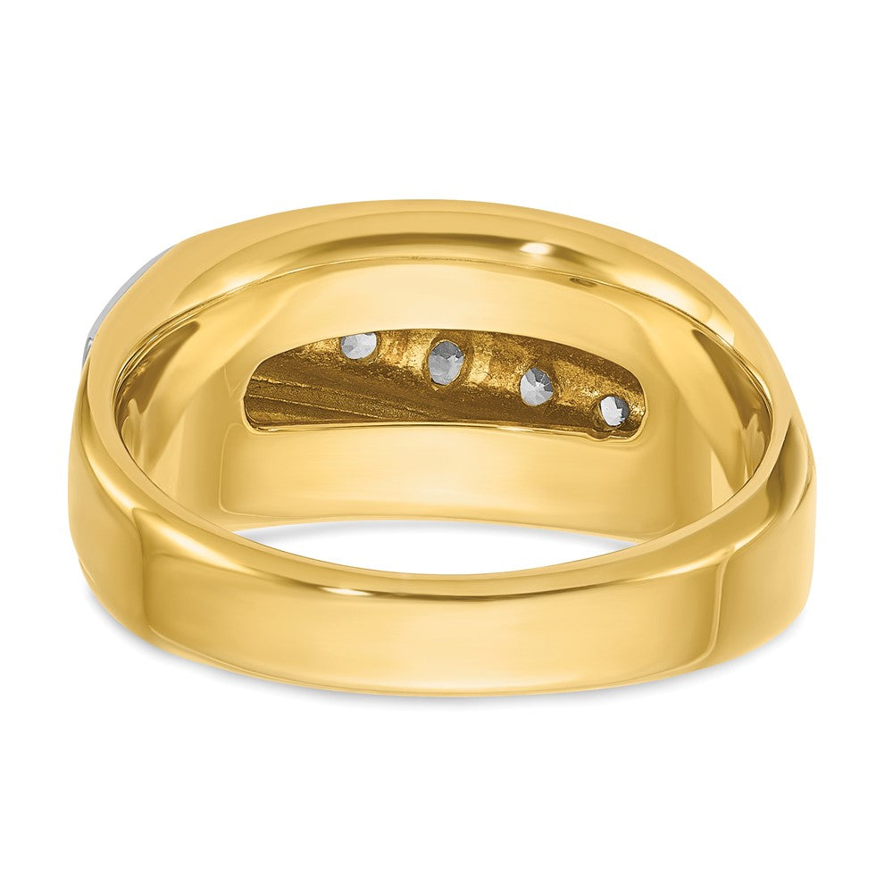 14k Two-tone Men's Polished and Grooved Graduated 7-Stone 1/2 Carat AA Quality Diamond Ring