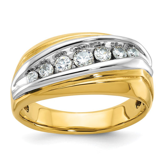 14k Two-tone Men's Polished and Grooved Graduated 7-Stone 1/2 Carat AA Quality Diamond Ring