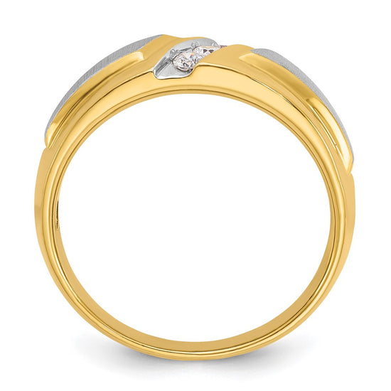 14k Two-tone Men's Polished and Satin 3-Stone 1/5 Carat AA Quality Diamond Ring