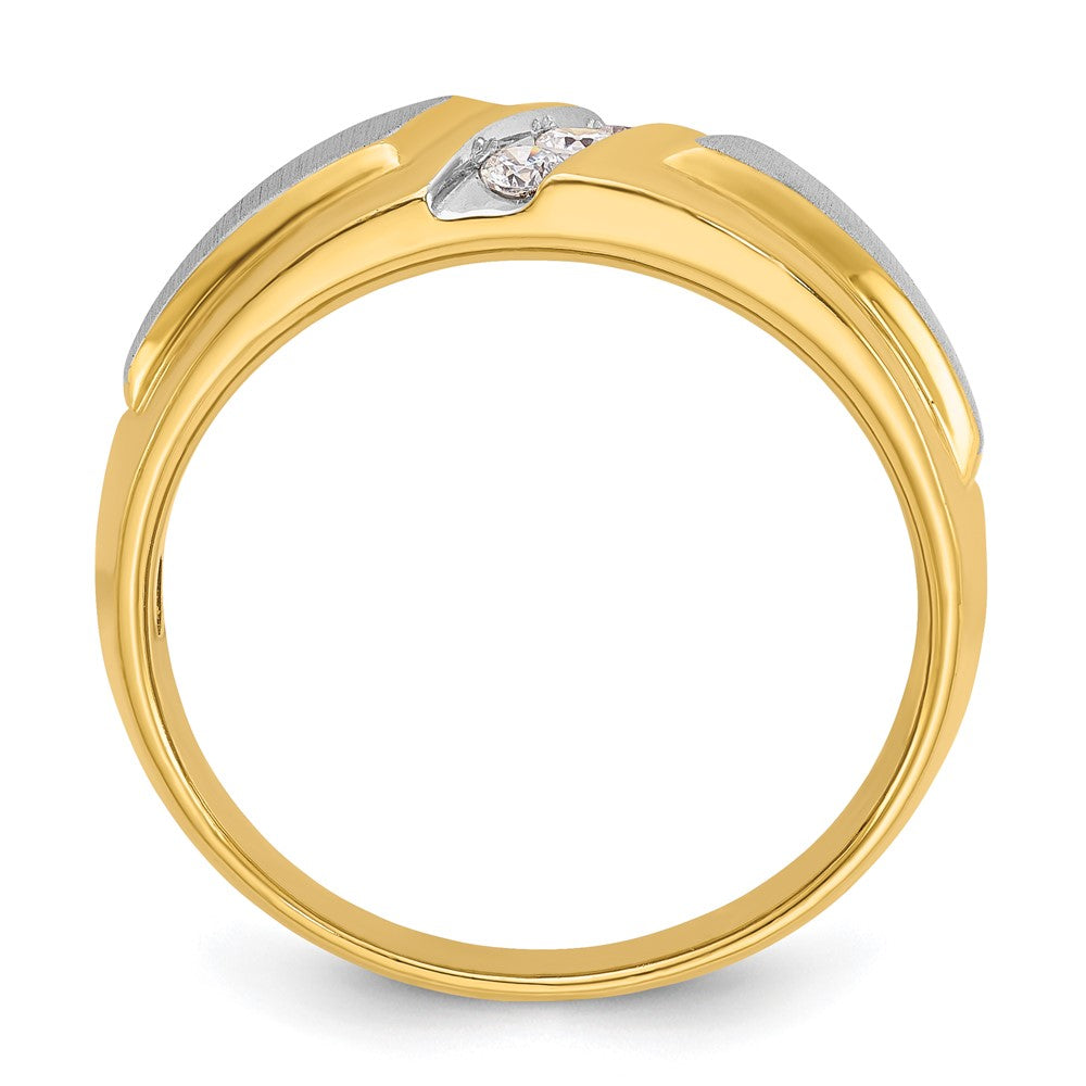 14k Two-tone Men's Polished and Satin 3-Stone 1/5 Carat AA Quality Diamond Ring