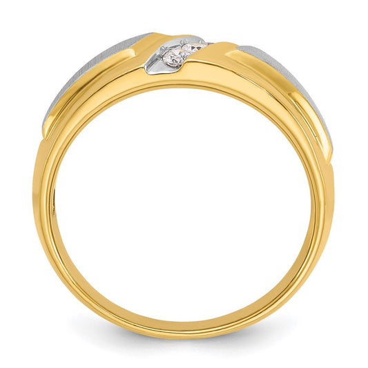 14k Two-tone Men's Polished and Satin 3-Stone 1/5 Carat AA Quality Diamond Ring