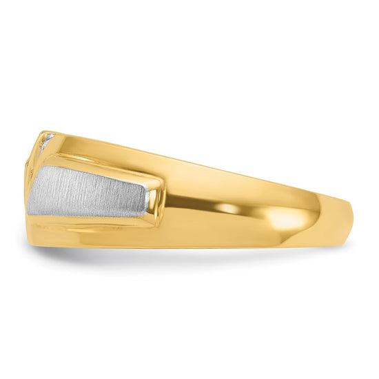 14k Two-tone Men's Polished and Satin 3-Stone 1/5 Carat AA Quality Diamond Ring