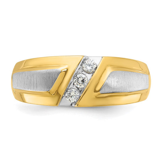 14k Two-tone Men's Polished and Satin 3-Stone 1/5 Carat AA Quality Diamond Ring