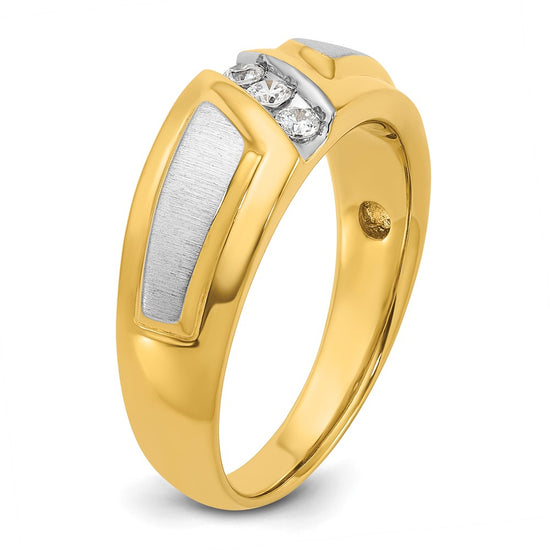 14k Two-tone Men's Polished and Satin 3-Stone 1/5 Carat AA Quality Diamond Ring