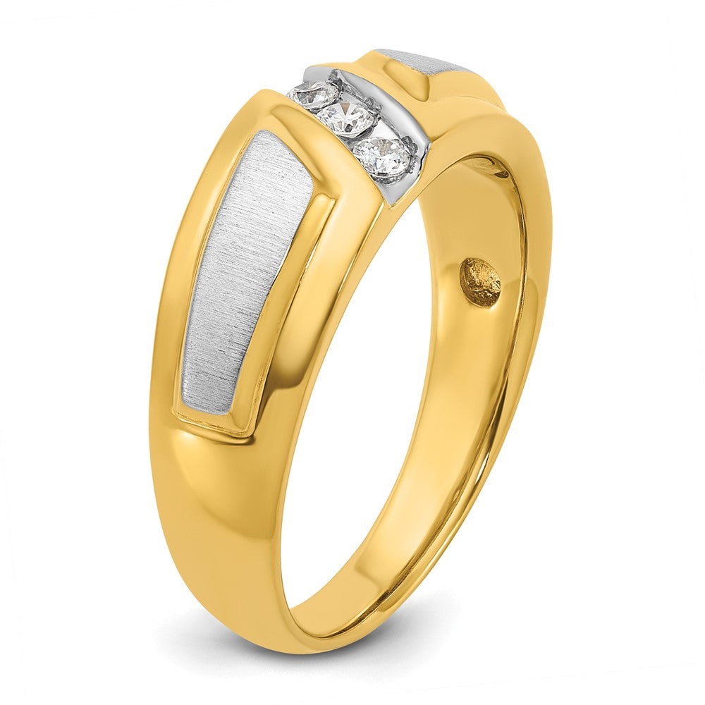 14k Two-tone Men's Polished and Satin 3-Stone 1/5 Carat AA Quality Diamond Ring