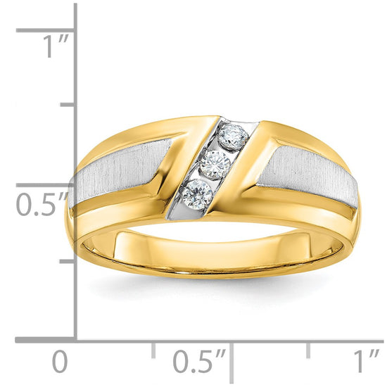 14k Two-tone Men's Polished and Satin 3-Stone 1/5 Carat AA Quality Diamond Ring