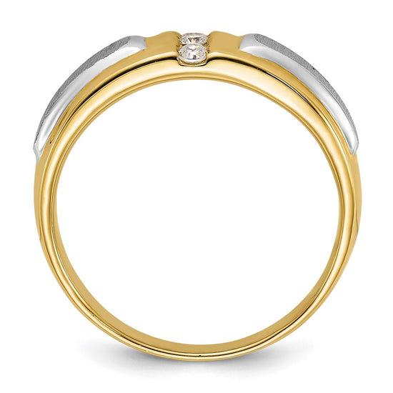 14k Two-tone 1/8 carat Lab Grown Diamond VS/SI+ G+ Complete Polished and Satin Men's Three Stone Ring