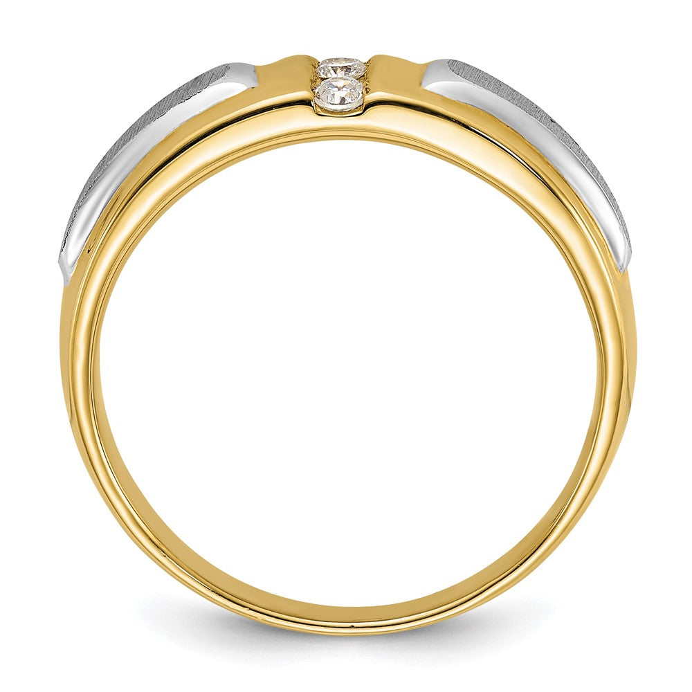 14k Two-tone 1/8 carat Lab Grown Diamond VS/SI+ G+ Complete Polished and Satin Men's Three Stone Ring