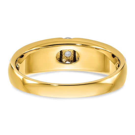 14k Two-tone 1/8 carat Lab Grown Diamond VS/SI+ G+ Complete Polished and Satin Men's Three Stone Ring