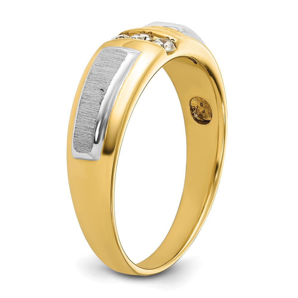 14k Two-tone 1/8 carat Lab Grown Diamond VS/SI+ G+ Complete Polished and Satin Men's Three Stone Ring