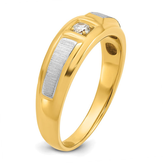 10k Two-tone Mens Polished and Satin Holds 3.0mm Round Stone Ring Mounting