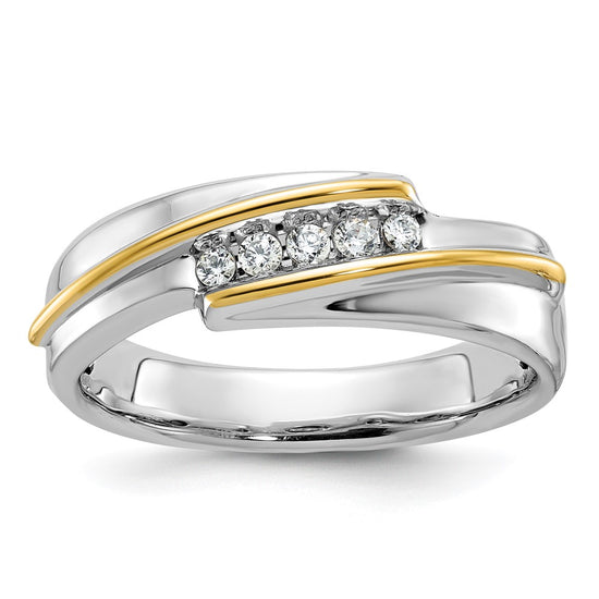 14k Two-tone 1/6 carat Lab Grown Diamond VS/SI+ G+ Complete Polished Men's Five Stone Ring
