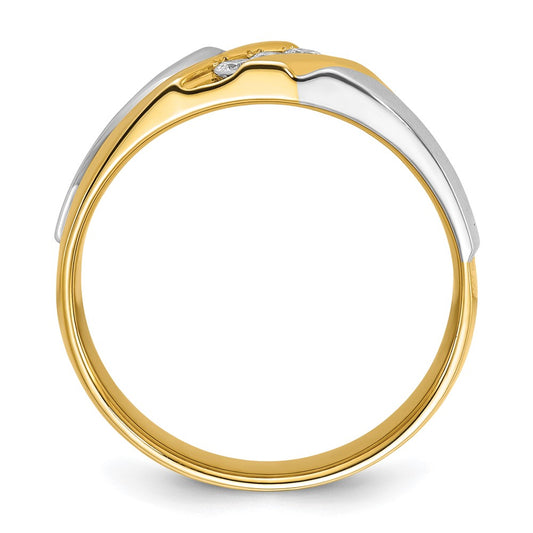 Two-tone 1/6 carat Lab Grown Diamond VS/SI+ G+ Complete Polished Satin and Grooved Men's Ring
