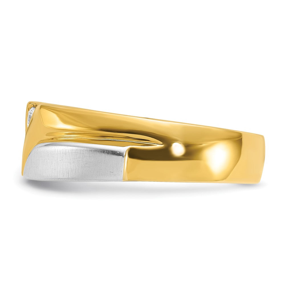 Two-tone 1/6 carat Lab Grown Diamond VS/SI+ G+ Complete Polished Satin and Grooved Men's Ring