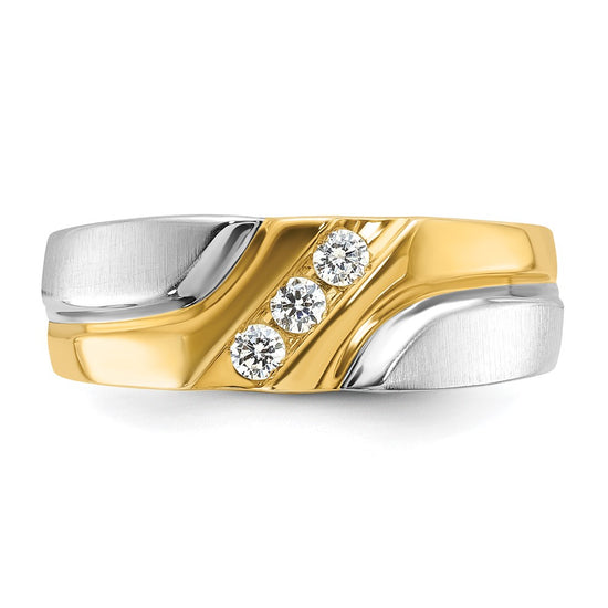 Two-tone 1/6 carat Lab Grown Diamond VS/SI+ G+ Complete Polished Satin and Grooved Men's Ring
