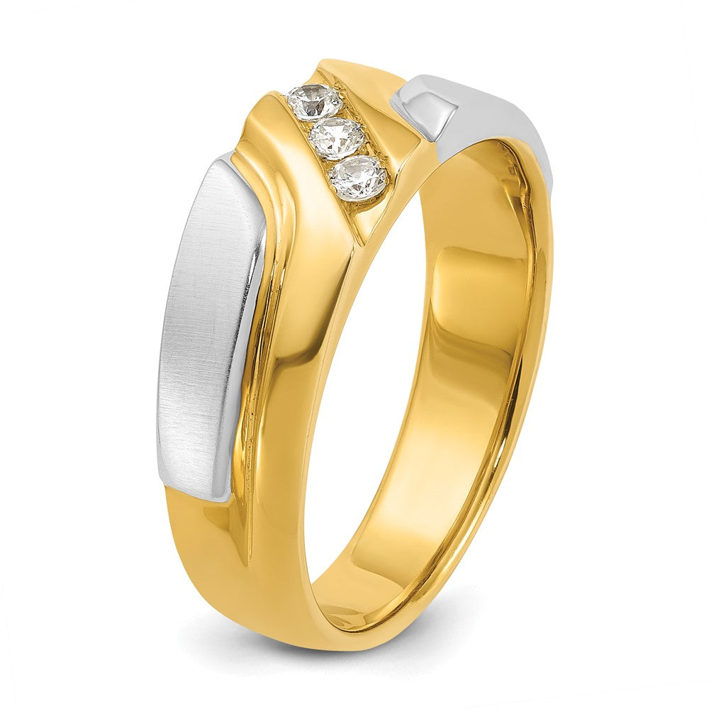 Two-tone 1/6 carat Lab Grown Diamond VS/SI+ G+ Complete Polished Satin and Grooved Men's Ring