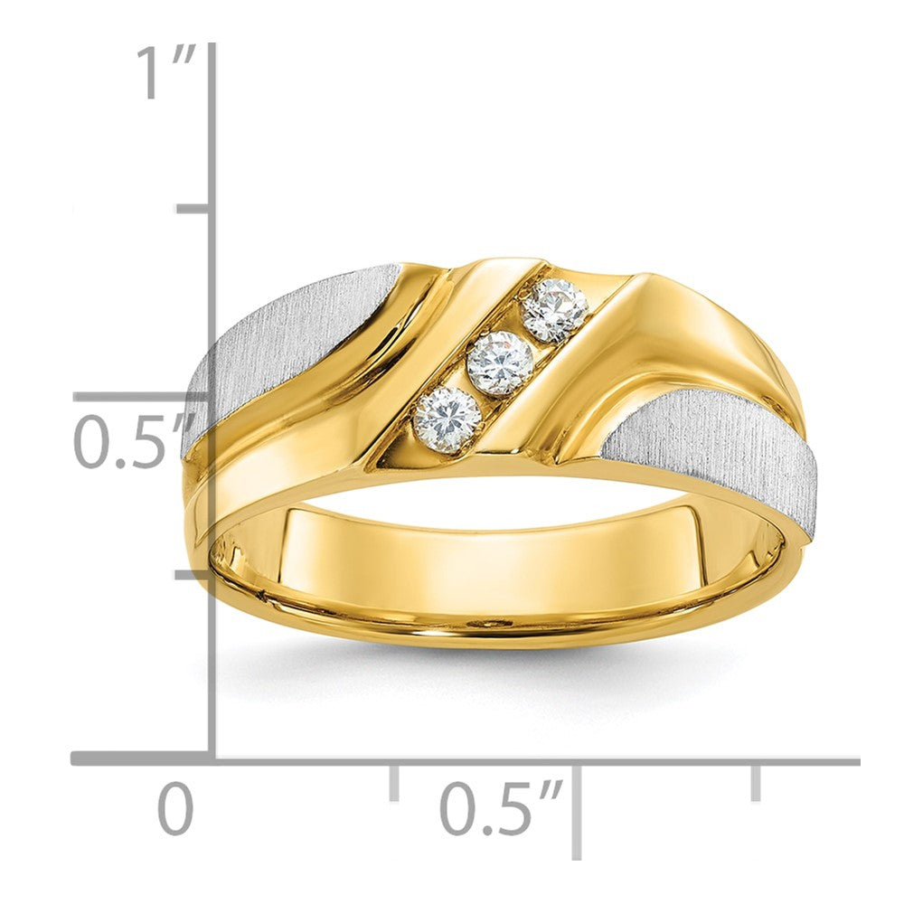 Two-tone 1/6 carat Lab Grown Diamond VS/SI+ G+ Complete Polished Satin and Grooved Men's Ring