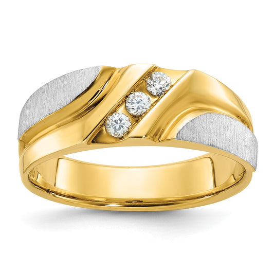 Two-tone 1/6 carat Lab Grown Diamond VS/SI+ G+ Complete Polished Satin and Grooved Men's Ring