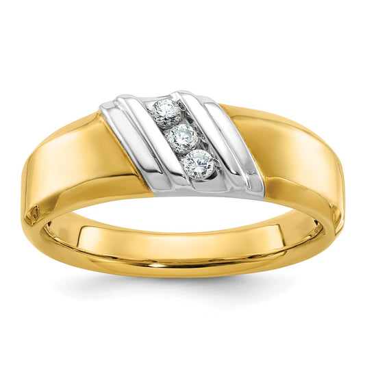 14k Two-tone 1/6 carat Lab Grown Diamond VS/SI+ G+ Complete Polished Men's Ring