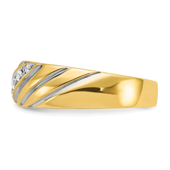 IBGoodman 14k with White Rhodium 1/6 carat Lab Grown Diamond VS/SI+ G+ Complete Polished and Grooved Men's Ring