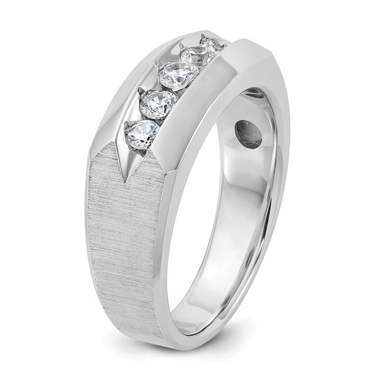 IBGoodman 14k White Gold Men's Polished and Satin 5-Stone 1/2 Carat AA Quality Diamond Ring