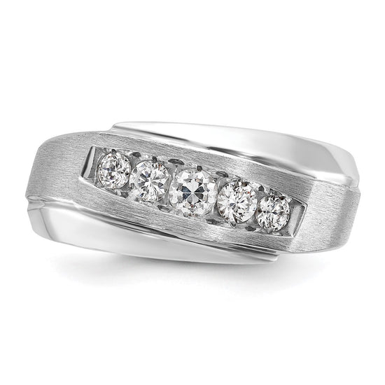 14k White Gold Men's Polished and Satin 5-Stone 1/2 Carat AA Quality Diamond Ring