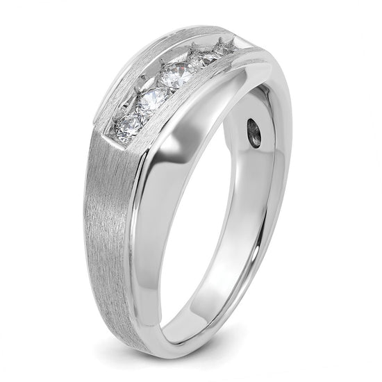 14k White Gold Men's Polished and Satin 5-Stone 1/2 Carat AA Quality Diamond Ring