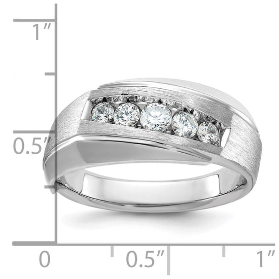 14k White Gold Men's Polished and Satin 5-Stone 1/2 Carat AA Quality Diamond Ring