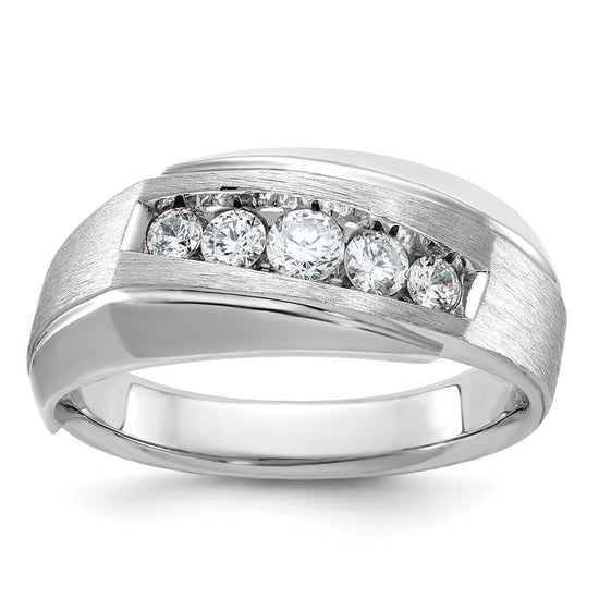 14k White Gold Men's Polished and Satin 5-Stone 1/2 Carat AA Quality Diamond Ring