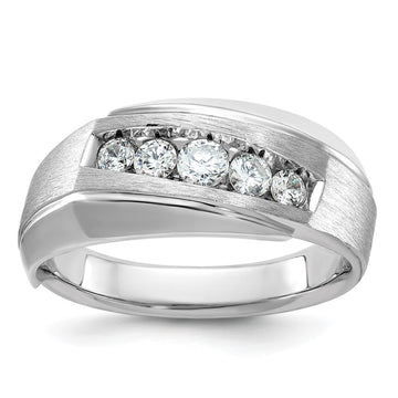 14k White Gold Men's Polished and Satin 5-Stone 1/2 Carat AA Quality Diamond Ring