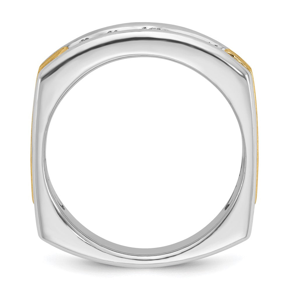 14k Two-tone Men's Polished Satin and Grooved 5-Stone 1/2 Carat AA Quality Diamond Square Ring