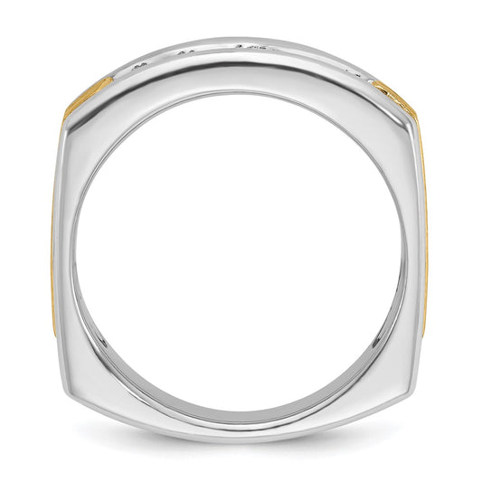 14k Two-tone Men's Polished Satin and Grooved 5-Stone 1/2 Carat AA Quality Diamond Square Ring