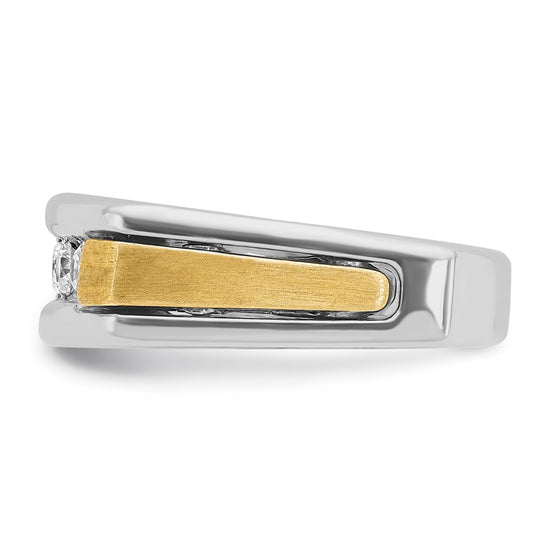 14k Two-tone Men's Polished Satin and Grooved 5-Stone 1/2 Carat AA Quality Diamond Square Ring