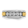 14k Two-tone Men's Polished Satin and Grooved 5-Stone 1/2 Carat AA Quality Diamond Square Ring