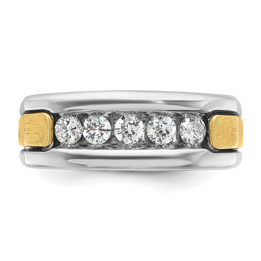 14k Two-tone Men's Polished Satin and Grooved 5-Stone 1/2 Carat AA Quality Diamond Square Ring