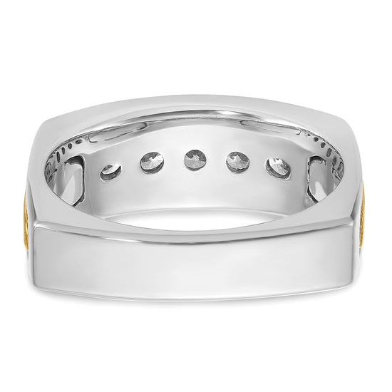 14k Two-tone Men's Polished Satin and Grooved 5-Stone 1/2 Carat AA Quality Diamond Square Ring