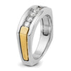 14k Two-tone Men's Polished Satin and Grooved 5-Stone 1/2 Carat AA Quality Diamond Square Ring