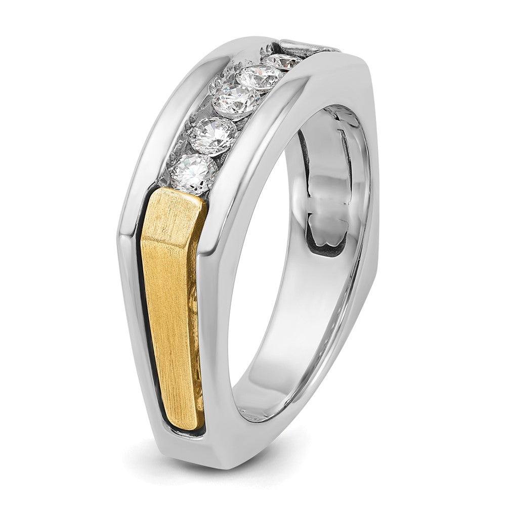 14k Two-tone Men's Polished Satin and Grooved 5-Stone 1/2 Carat AA Quality Diamond Square Ring