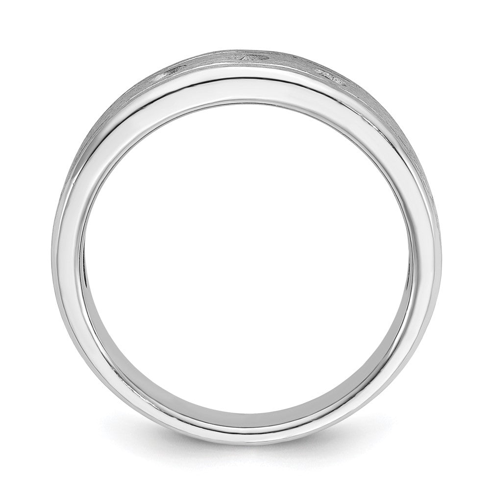 14k White Gold Men's Polished, Antiqued and Satin 1/6 carat Diamond Complete Ring