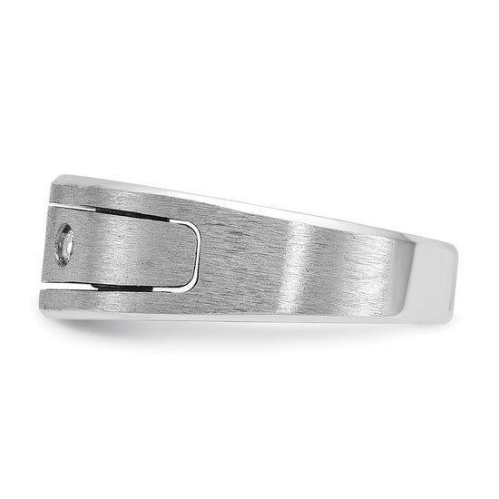 14k White Gold Men's Polished, Antiqued and Satin 1/6 carat Diamond Complete Ring