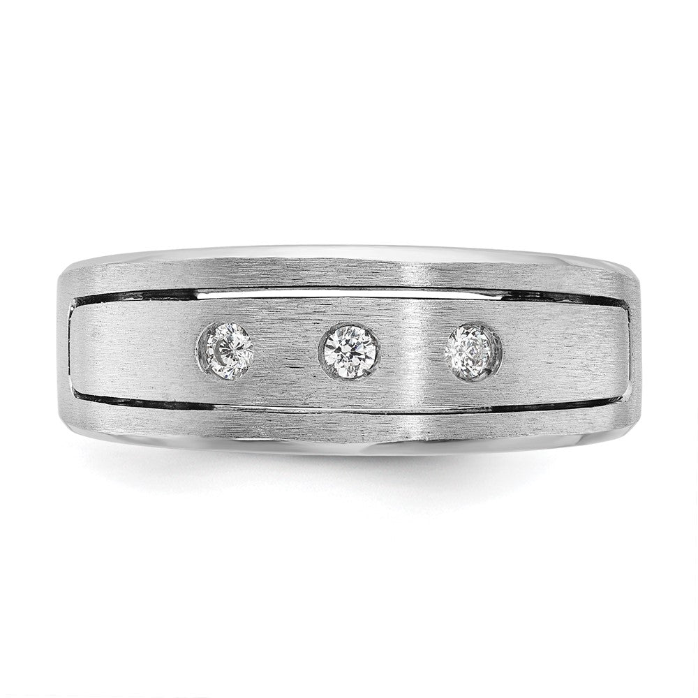 14k White Gold Men's Polished, Antiqued and Satin 1/6 carat Diamond Complete Ring