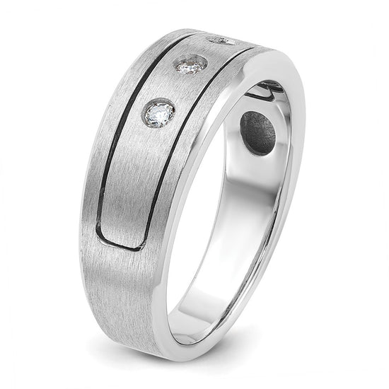 14k White Gold Men's Polished, Antiqued and Satin 1/6 carat Diamond Complete Ring