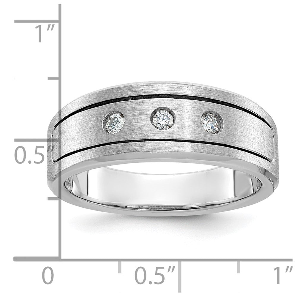 14k White Gold Men's Polished, Antiqued and Satin 1/6 carat Diamond Complete Ring