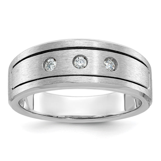 14k White Gold Men's Polished, Antiqued and Satin 1/6 carat Diamond Complete Ring