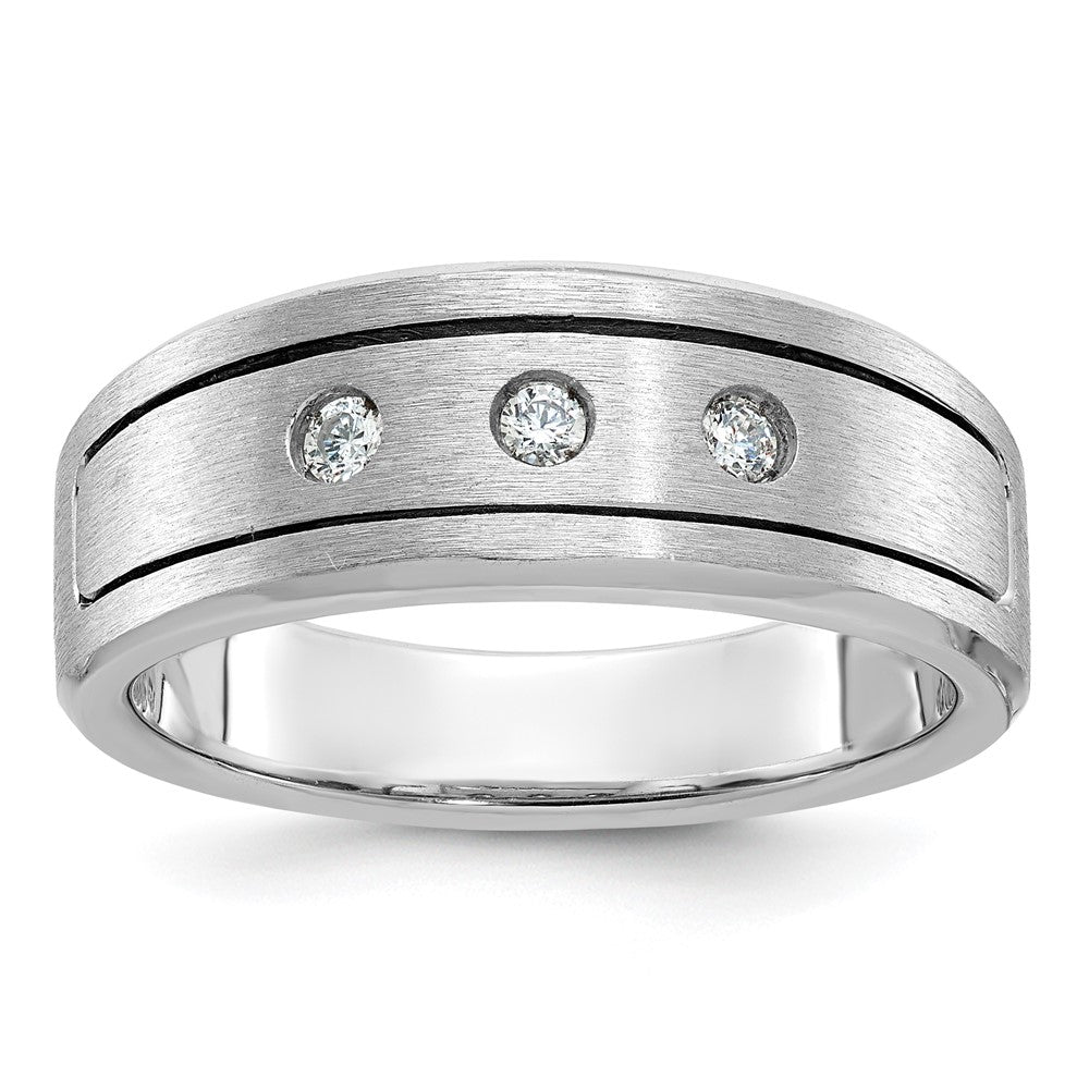 14k White Gold Men's Polished, Antiqued and Satin 1/6 carat Diamond Complete Ring