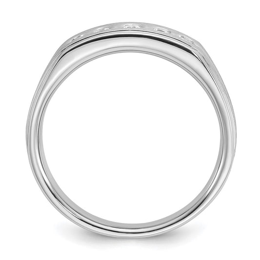 14k White Gold Men's Polished Satin and Grooved 1/4 Carat AA Quality Diamond 5-Stone Ring