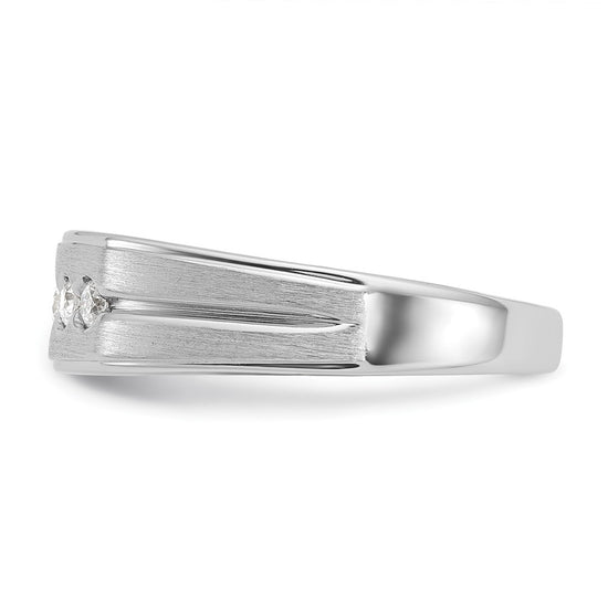 14k White Gold Men's Polished Satin and Grooved 1/4 Carat AA Quality Diamond 5-Stone Ring