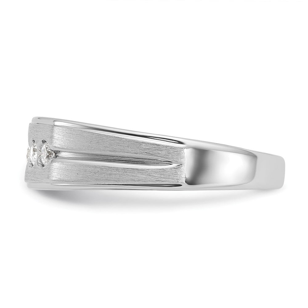 14k White Gold Men's Polished Satin and Grooved 1/4 Carat AA Quality Diamond 5-Stone Ring